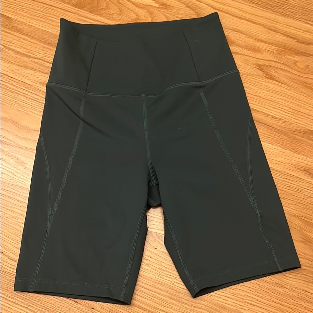 Girlfriend Collective Green Bike Shorts High-Waisted Performance